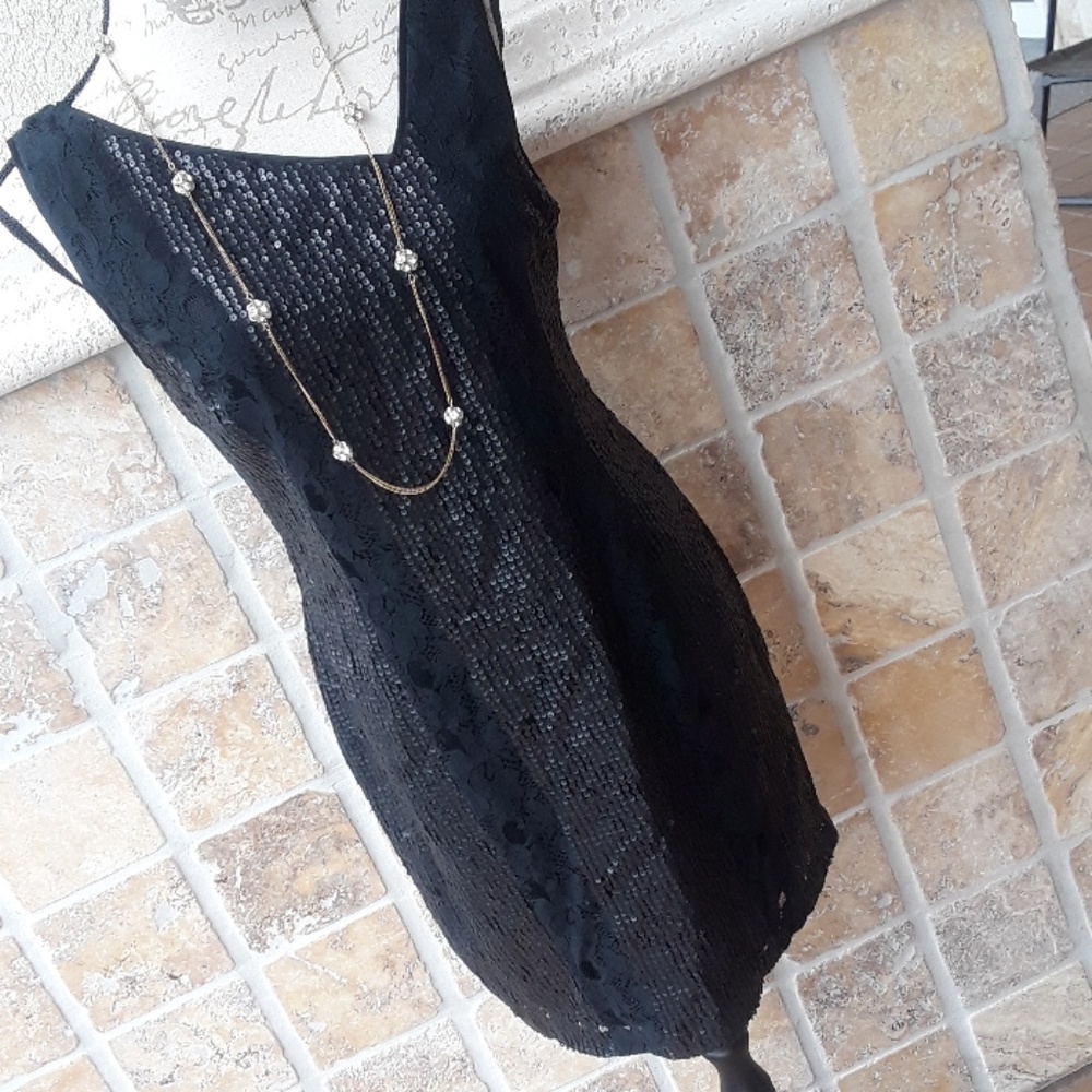 NWOT Jessica Simpson black sequin and lace dress
